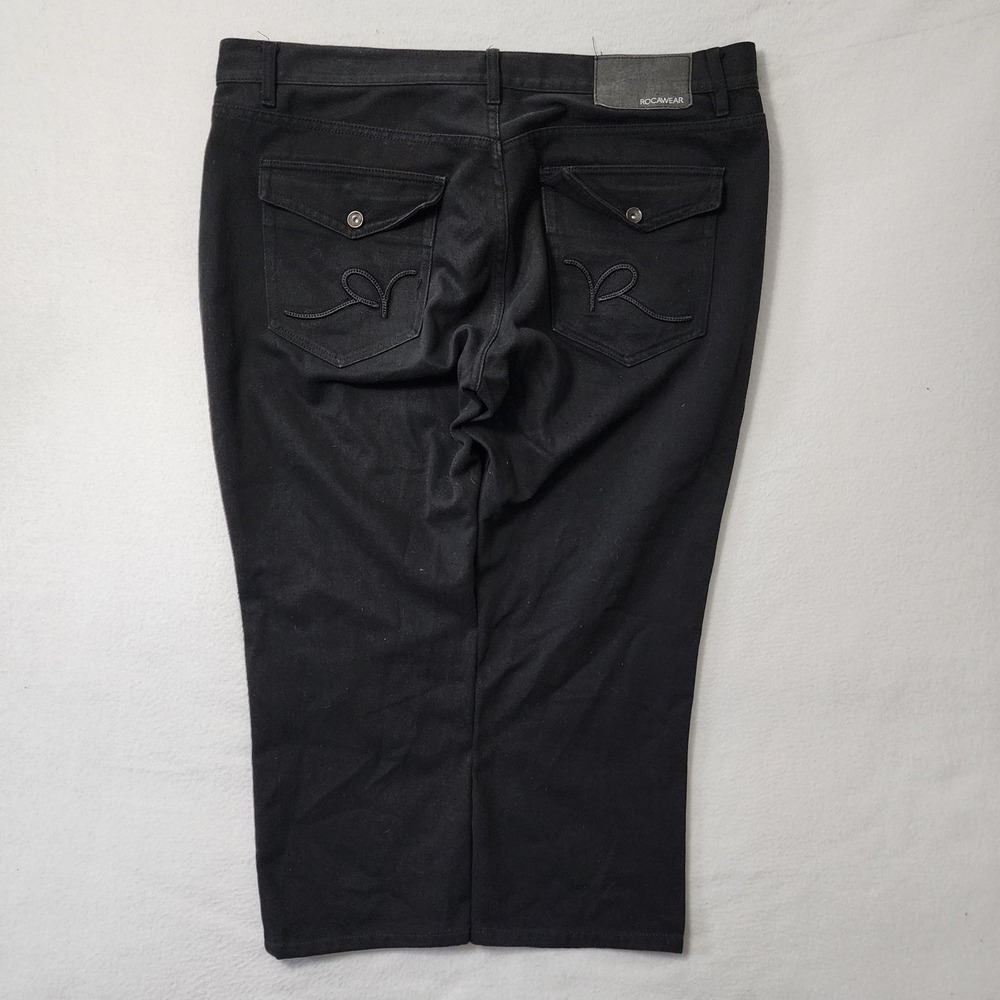Vintage Y2k Rocawear Baggy Jeans Mens 42x26 Black Embroidered Skater Flap Pocket